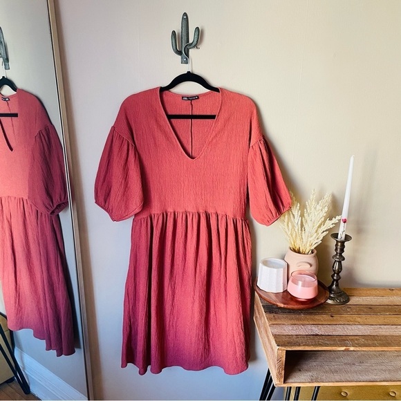 Zara Puff Sleeve Peasant Dress - Picture 4 of 9